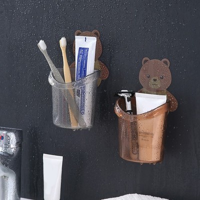 Home Bathroom Toothbrush Holder Wall Mount Suction Cup Toothpaste Storage -YH