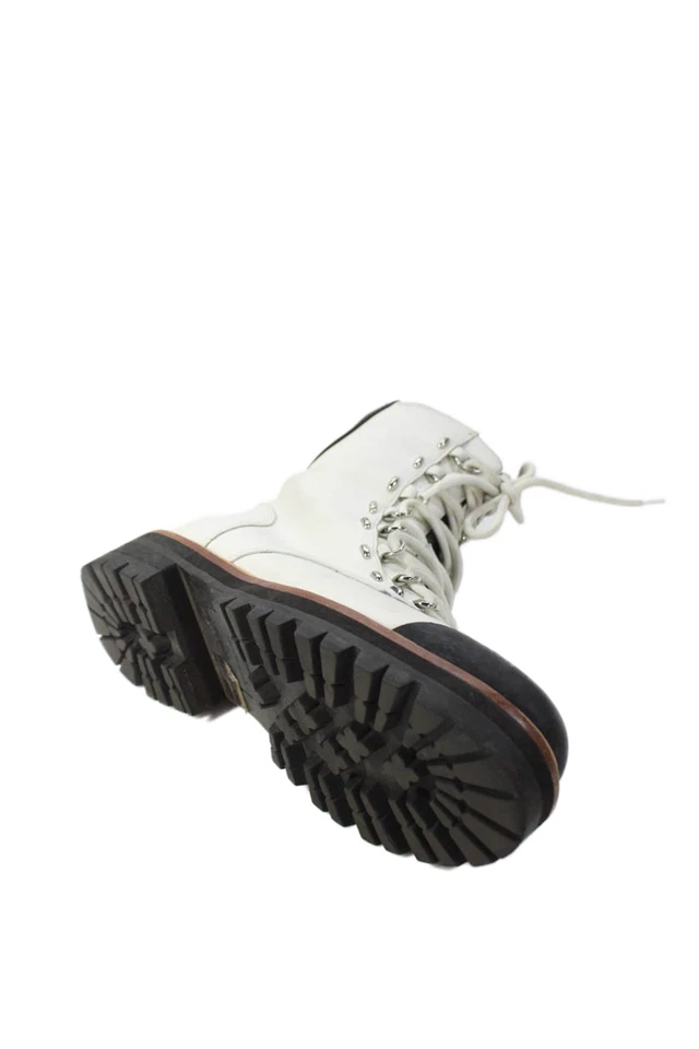 Sigerson Morrison Womens Leather Lace Up Ankle Boots White Black Size 37.5 7.5 - Image 4 of 4