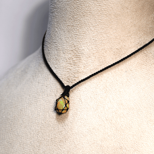 Lanterna di Fuoco ~ Collana Pietra Preziosa Macramè Naturale Etiope Artigianale Fatta a Mano - Foto 4 di 9