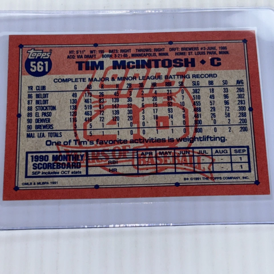 1991 Topps Operation Desert Shield #561 Tim McIntosh Milwaukee Brewers NRMT - Image 2 of 2