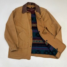 Vintage Woolrich Duck Canvas Barn Jacket Coat Blanket Wool Aztec Liner Sz M Flaw