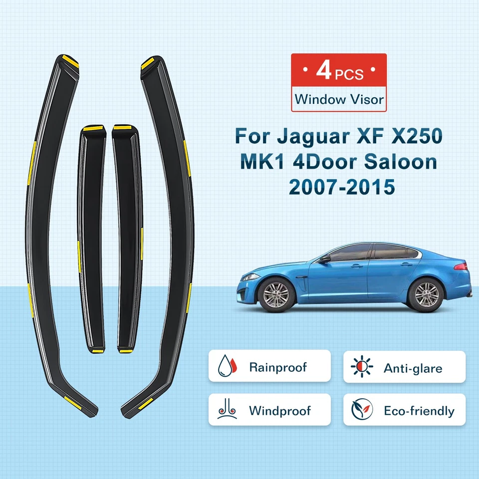 For Jaguar XF X250 MK1 2007-2015 4 Door Saloon Wind Deflectors 4pc Tinted + Clip - Image 4 of 4