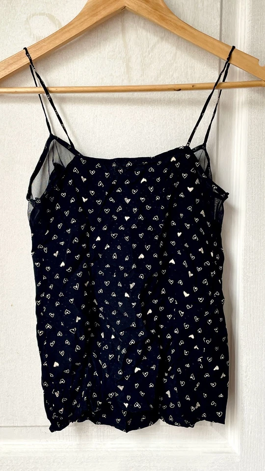 NAF NAF Débardeur noir à motif cœurs, taille 34, 100% viscose, très bon état - Photo 2/4