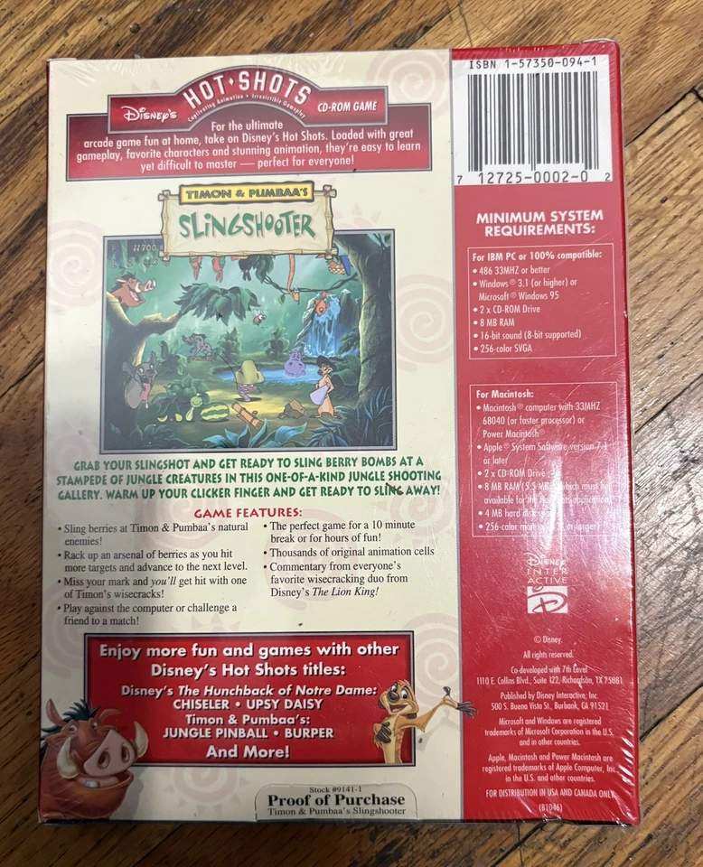Disney's Hot Shots Timon & Pumbaa's Slingshooter PC MAC CD Lion King NEW SEALED - Image 2 of 2