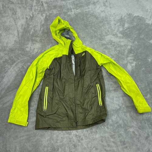 REI Jungen wasserdichte Jacke mit Kapuze M (10-12) grün & neon Windbreaker 5930