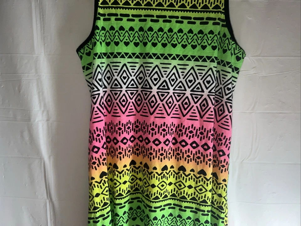 Total Girl Marca TG~Vestido para Niñas~Colores Neón Geo Patrón~Talla XL~18 1/2 Foto 4 de 4