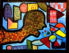 Vintage Abstract Painting, Portrait Painting, original, canvasboard, signed,