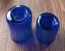 Set Of 2 Cobalt Blue Blown Glass Tealight Candle Holders MCM Coastal Beachy
