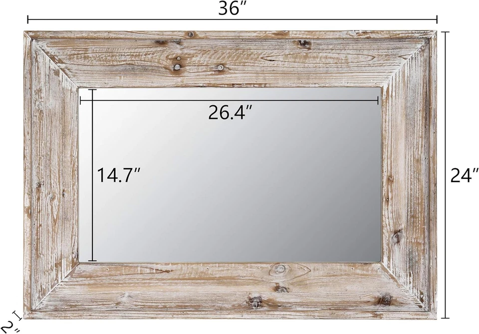 36 X 24 Inch Wall Mount Wood Frame Bathroom Vanity Mirror Rustic Horizontal/Vert - Image 4 of 4