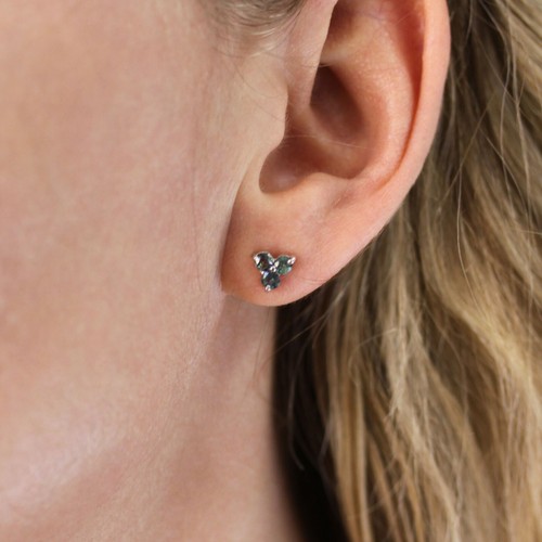 0.75 ctw Natural Alexandrite Solid 14k White Gold Cluster Clover Studs 6.5MM - Picture 9 of 11