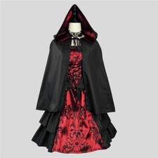 Medieval Court Dress with Hooded Cloak Halloween Cosplay Costume Vintage Outfit