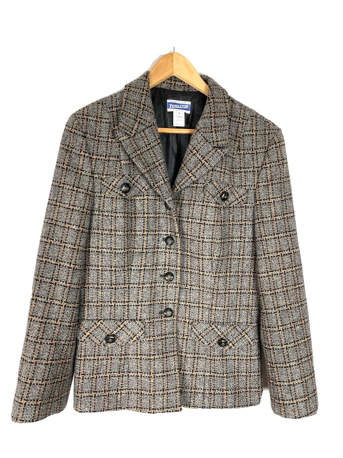 Pendleton Plaid Gray Jacket, Size 10 - image 1