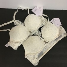 2x Auden / Radiant Plunge Racerback Push-Up Bra / Front Close / Ivory Lace / 32C
