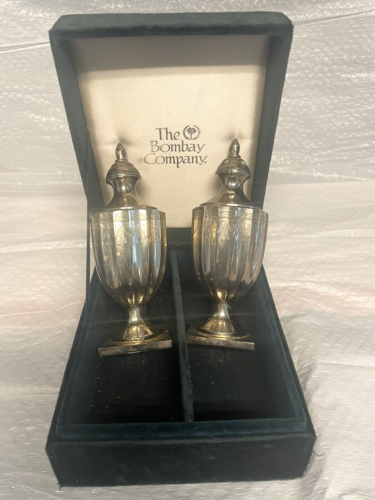 GODINGER'S SILVER TREASURES SALT AND PEPPER SHAKERS IN CASE/Bombay Co - Picture 1 of 7