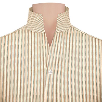 One Piece High Open Neck Stiff Collar Men Beige Green Stitch Stripes Dress Shirt