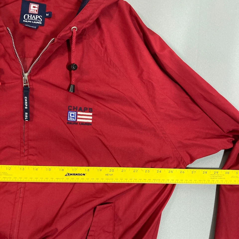 Chaqueta cortavientos vintage Chaps Ralph Lauren logotipo bandera años 90 roja para hombre M cremallera completa Foto 4 de 4