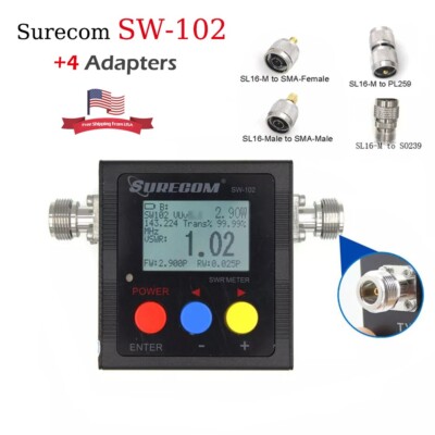 SURECOM SW-102 125-525 Mhz Digital VHF/UHF Power& SWR Meter With Four Connector