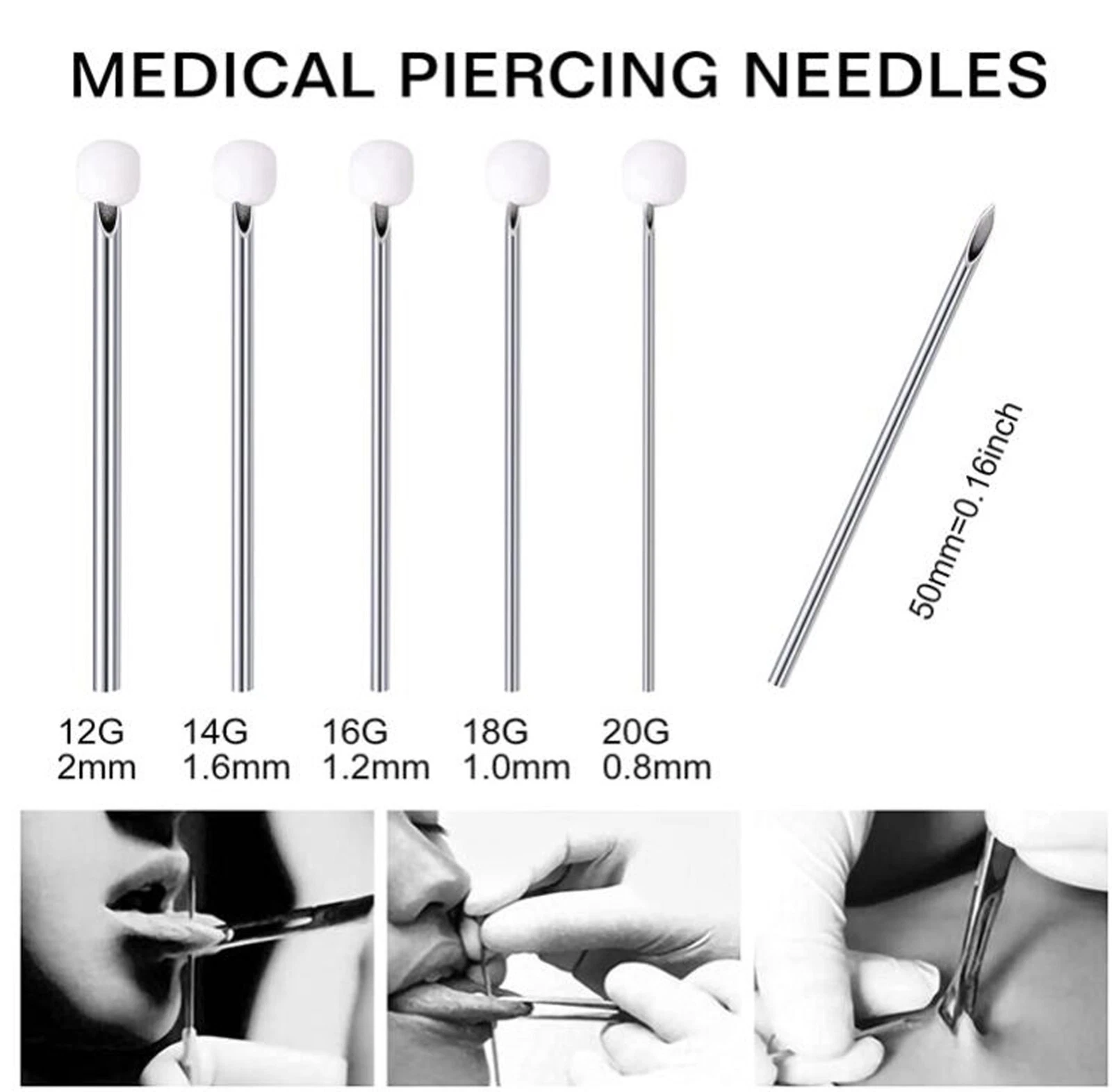 10,30,50 Sterile Body Piercing Needles 10,12,13,14,15,16,18,20G Navel Ear Nose image 6