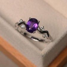1.37 Ct Natural Amethyst Diamond Engagement Wedding Ring 14K White Gold Size 6