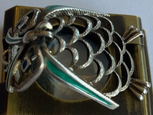 So schöner Vintage EULE Silber & Emaille Gelenkanhänger Art Deco Design - Bild 8 von 15