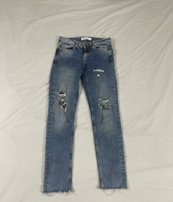 Zara Basic Women Blue Distressed Skinny Denim Jeans Size 4