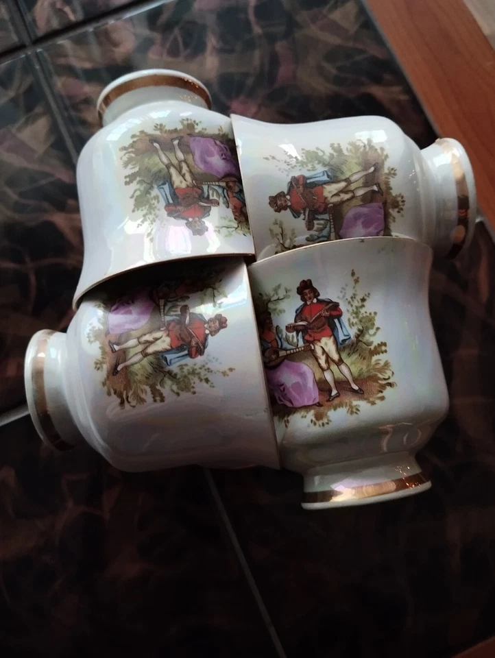 Teeservice 6 personen Perlmutt Porzellan mit goldener Verzierung - Bild 3 von 4