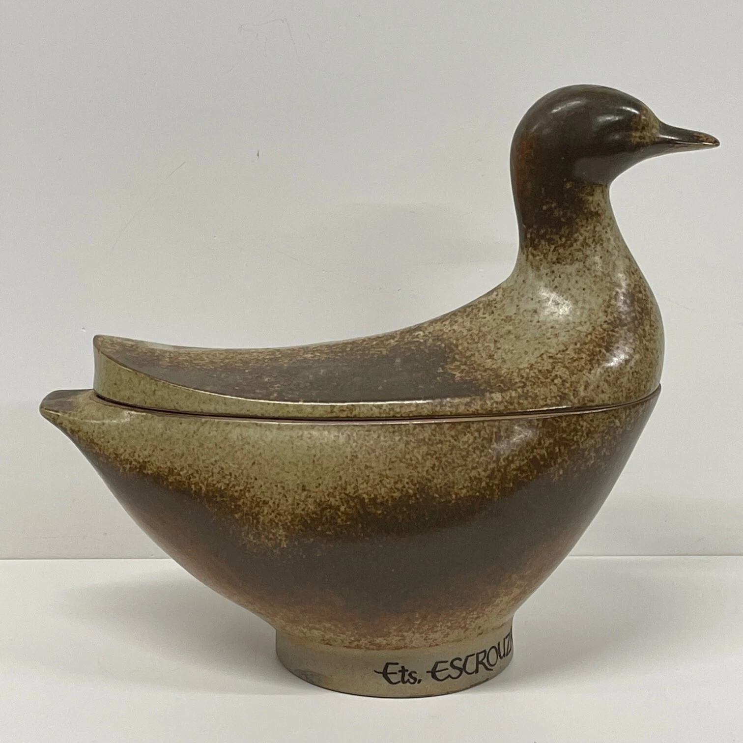 Vintage Ceramic French Tureen Covered Pie Dish Duck Brown Ceneveres