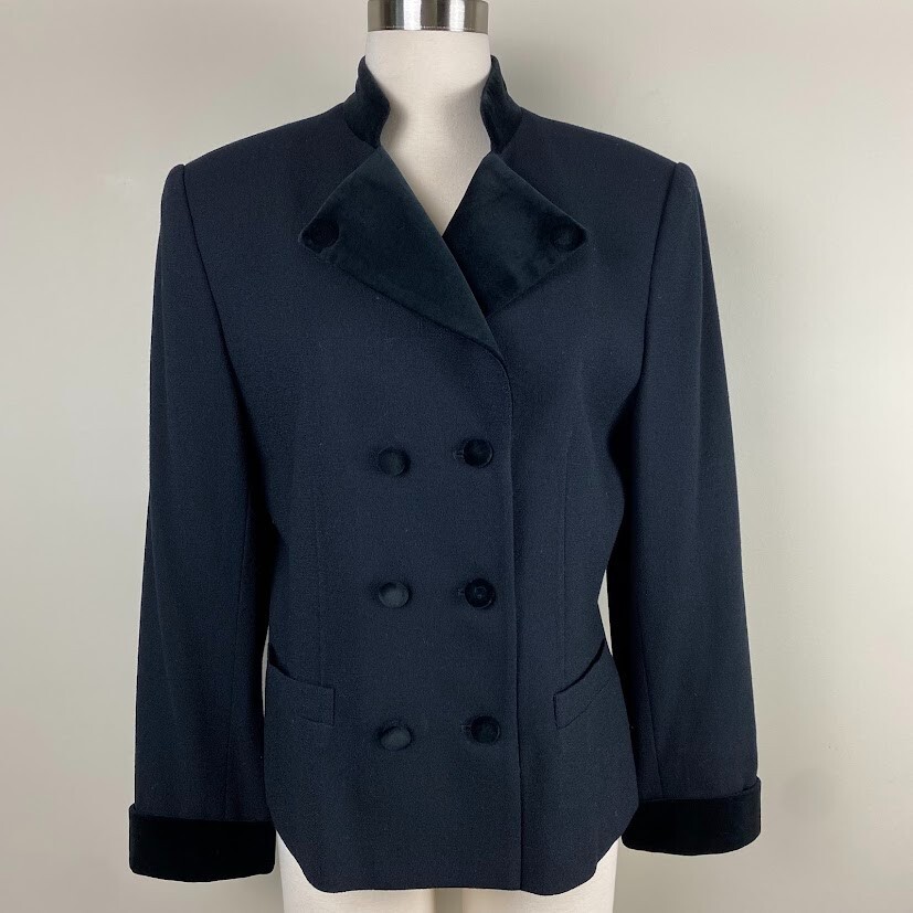 Kasper for A.S.L. Vintage Wool Jacket Sz 12 Velveteen Collar Lined Double Breast