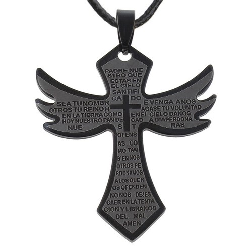 MENDEL Men's Large Stainless Steel Gothic Cross Pendant Necklace – 25 Inch Chain