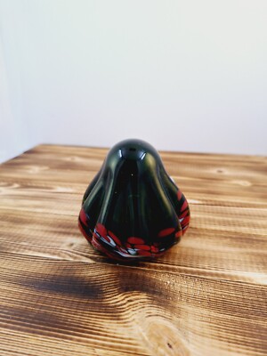 Emerald Green Glass Candy Drop Paperweight w/ Swirled Red White Art Glass 3 x3''