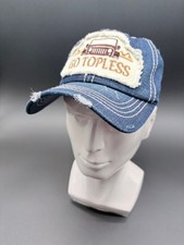 Jeep Go Topless Strapback Denim Embroidered Hat Cap Frayed Womens Blue