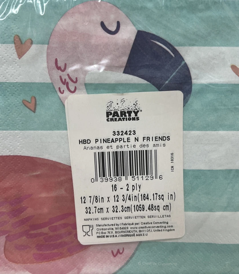 Pineapple N Friends Flamingo Happy Birthday Lunch Napkins Paper 16 Pack - Image 2 of 2