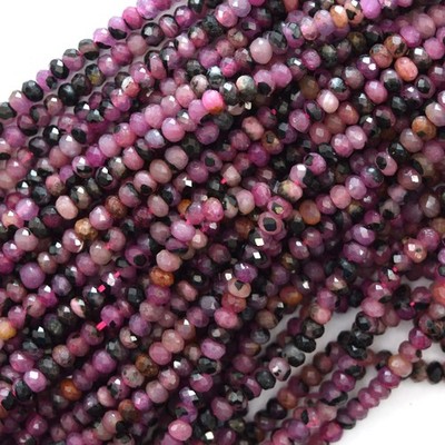 3mm genuine faceted pink ruby rondelle beads 15.5'' strand