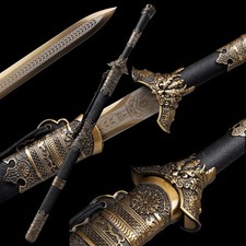 Bâton d'arts martiaux lame acier manganèse haute épée kung fu jian dragon doré