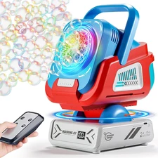 2025 Upgraded Bubble Machine with Remote Control, Automatic Rotation & RGB Light