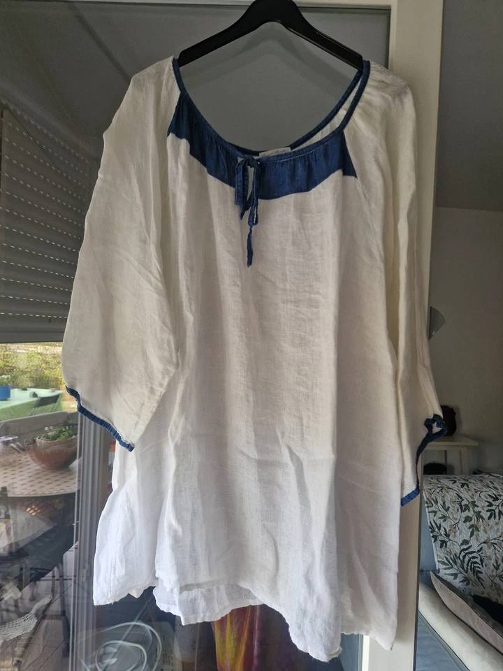 Tunique "Piment rouge" Neuve Lin Blanc XXL - Photo 2/4