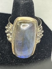 Beautiful Large Sterling Silver INDIA YS Rainbow Moonstone Ring Size: 9.5 10.8g