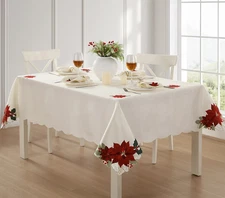 ELRENE POINSETTIA CUTWORK CHRISTMAS HOLIDAY POLYESTER TABLECLOTH 60" x 102" NEW