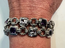Rare David Yurman 2-Row Renaissance Bracelet Sterling Pale & Dark Amethyst