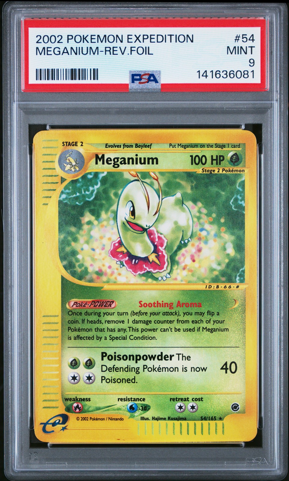 2002 POKEMON EXPEDITION #54 MEGANIUM-REVERSE FOIL PSA 9