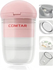 4-In-1 Pill Cutter with Crusher, Storage & Cups - Precise Cutting for 0.85In Pil