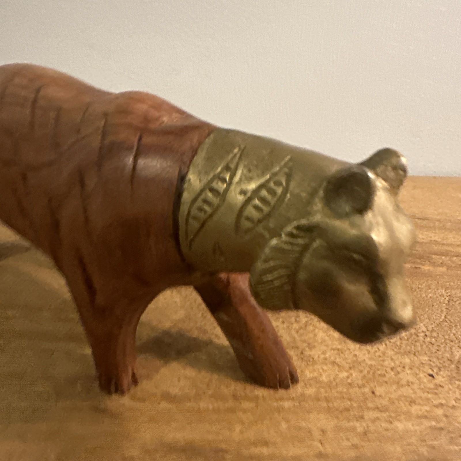 Panther Hand Carved Vintage Wood & Brass Figurine Antique Fine collectable