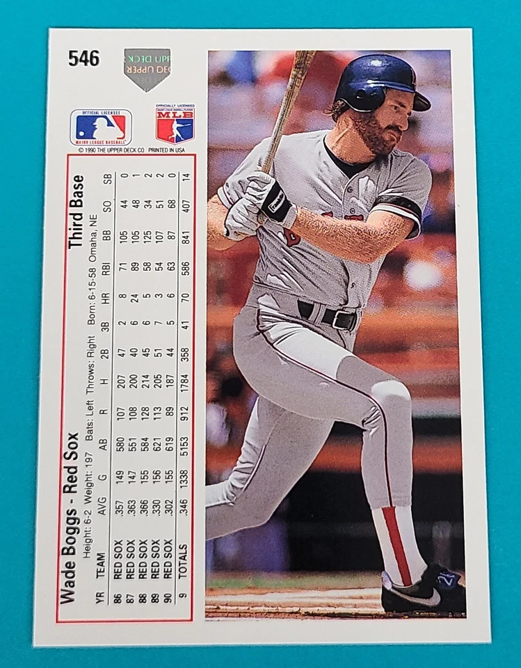 1991 Upper Deck #546 Wade Boggs Boston Red Sox BASEBALL Card M6 - Image 2 of 2