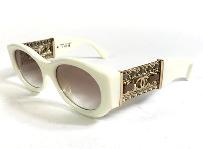 Chanel Sunglasses 5536-Q-A c.1255/13 Ivory Gold Woven Leather with Brown Lenses