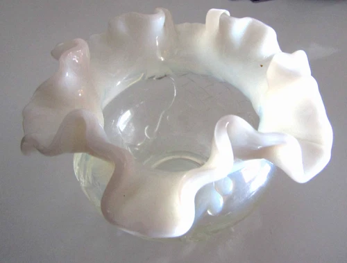 Vintage Clear Glass Bowl Milk Glass Trim Ruffle Trim