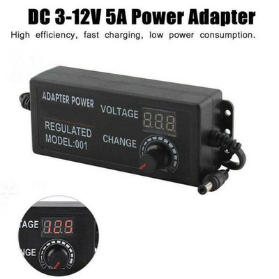 3-12V 5A 60W Voltage Variable Adjustable AC/DC Power LCD Display Supply Adapter