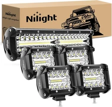 Nilight LED Light Bar 12 Inch 300W 4Pcs 4 Inch 60W Spot Flood Pods Off Road