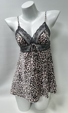 Vintage Victoria  s Secret Leopard Print Babydoll Nightie Gown Panty Set Sz Small