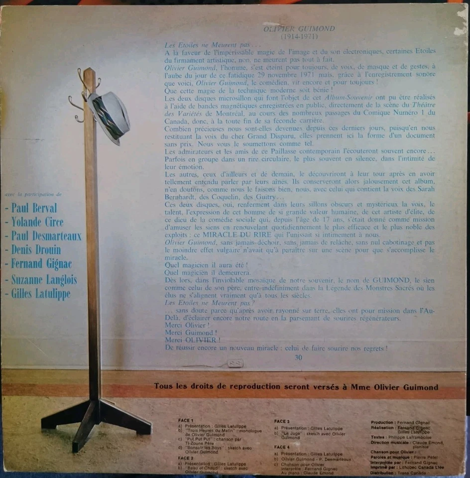 Vinyl 2xLP Olivier Guimond - Album Souvenir VG OG57 Canada Monolog Comedy - Image 2 of 4