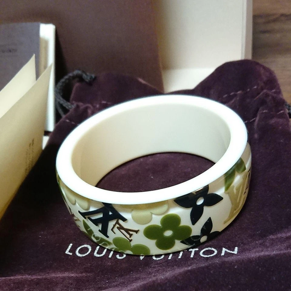 Louis Vuitton Inclusion Cuff Bangle Bracelet White Khaki Navy Gold Monogram - Image 2 of 4